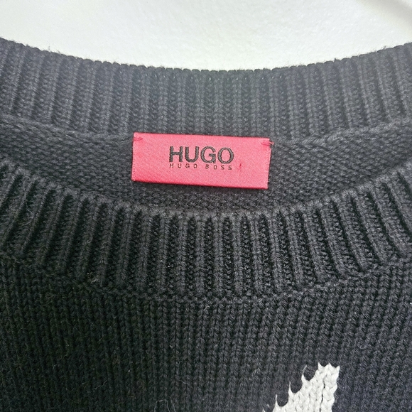 Hugo Boss Womens S Siginy Jumper Colorblock Knit Oversized Sweater Black/White - Picture 3 of 12